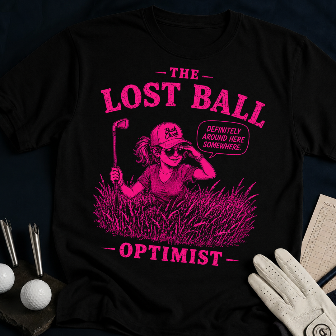 The Lost Ball Optimist – funny women's golf t-shirt in Black | Bad Lies Club