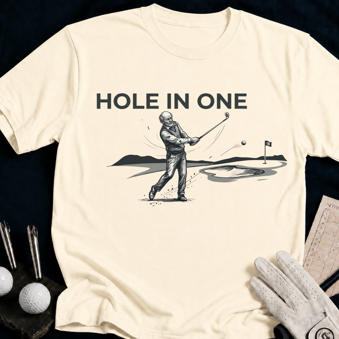 Hole In One – funny golf t-shirt in Natural | Bad Lies Club