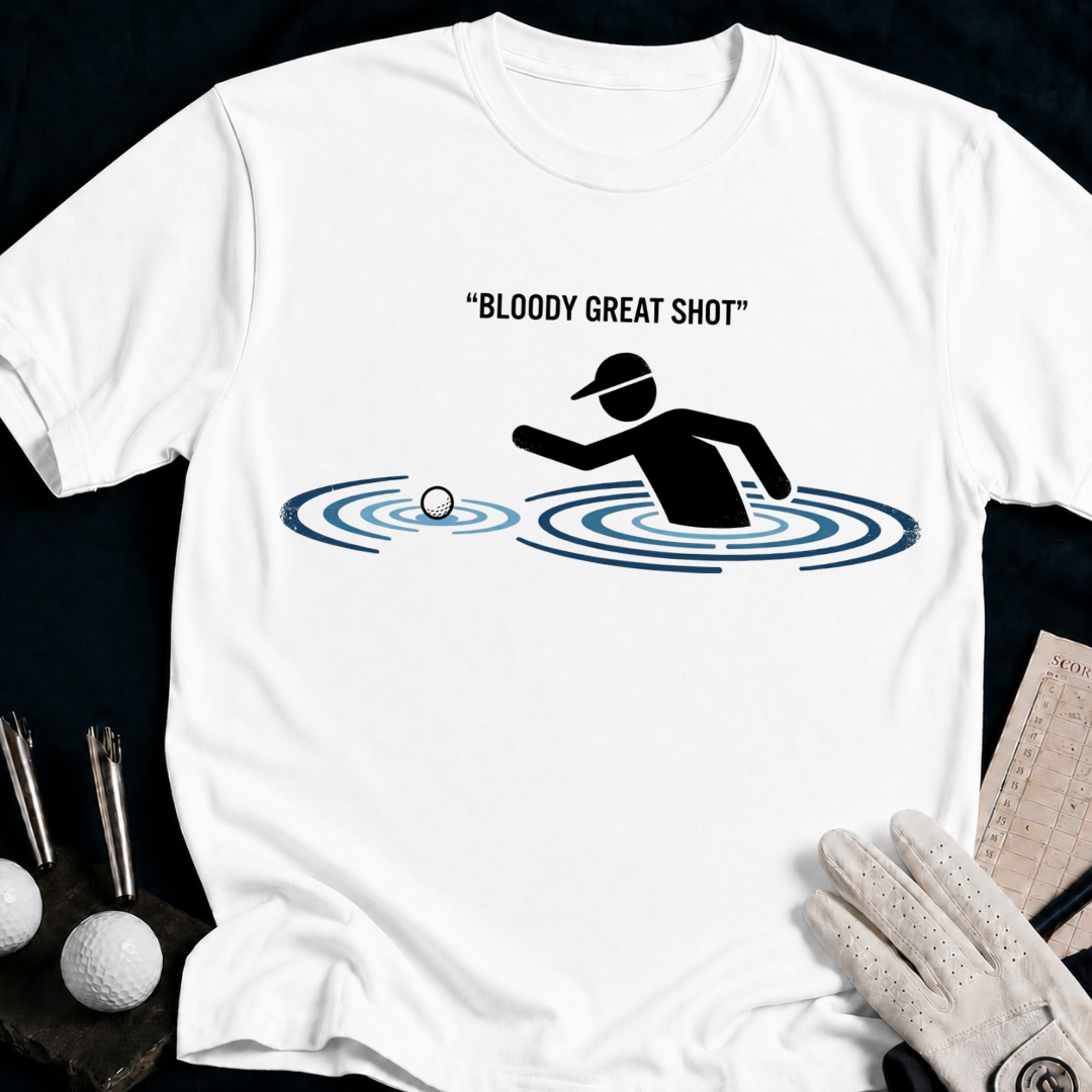 Bloody Great Shot – funny golf t-shirt in White | Bad Lies Club