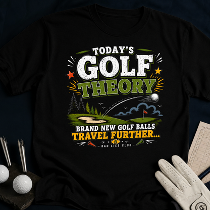 Today's Golf Theory. Brand New Golf Balls Travel Further. - black