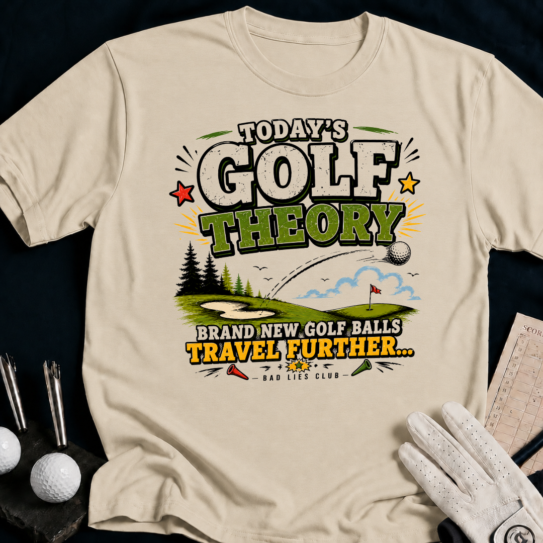 Today's Golf Theory. Brand New Golf Balls Travel Further. - sand