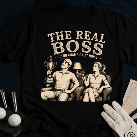 The Real Boss – funny golf t-shirt in Black | Bad Lies Club