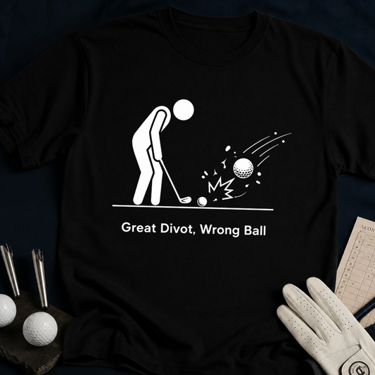 Great Divot, Wrong Ball – funny golf t-shirt in Black | Bad Lies Club