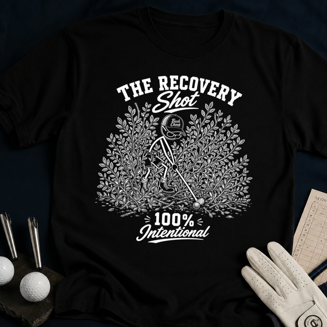The Recovery Shot – funny golf t-shirt in Black | Bad Lies Club