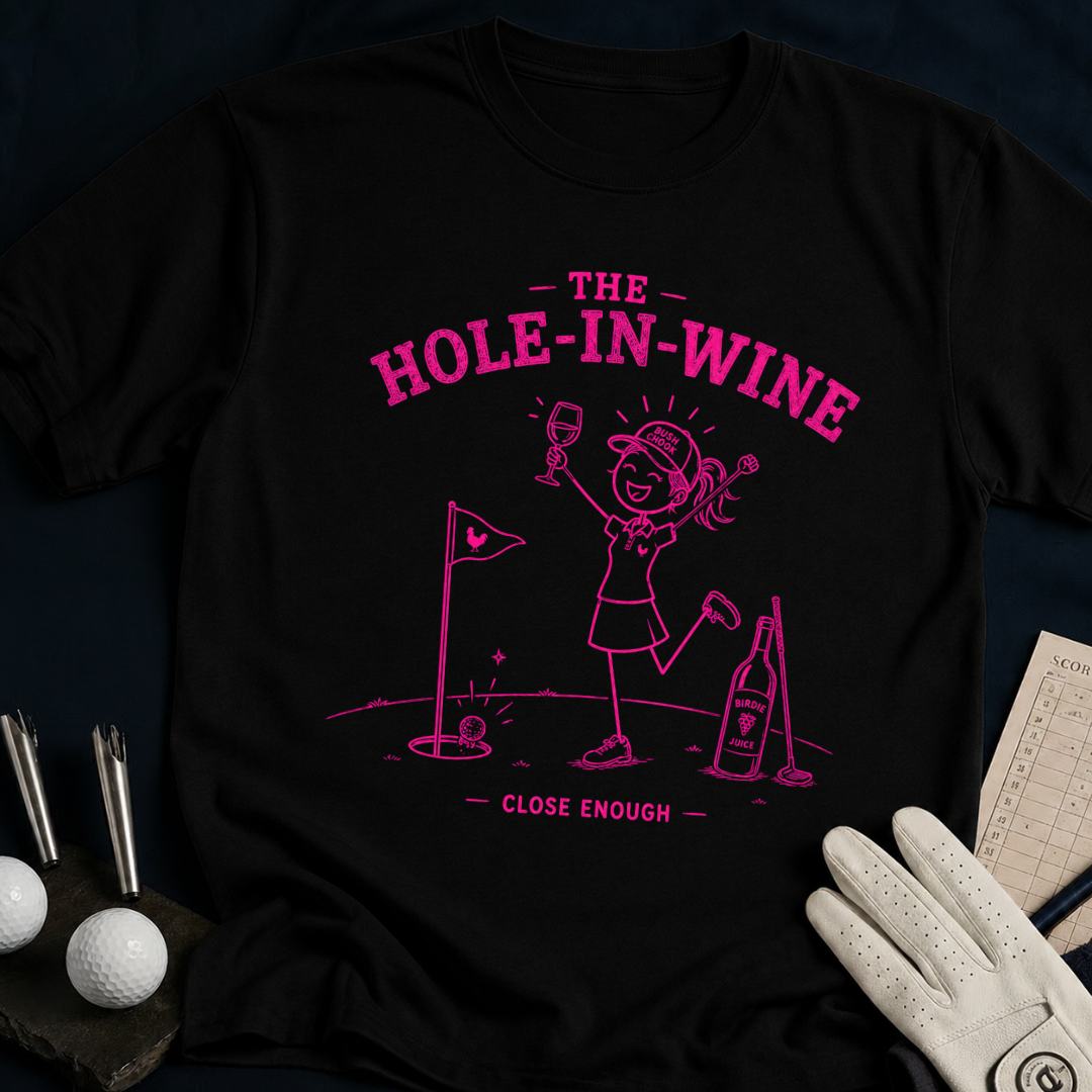 The Hole-In-Wine – funny women's golf t-shirt in Black | Bad Lies Club