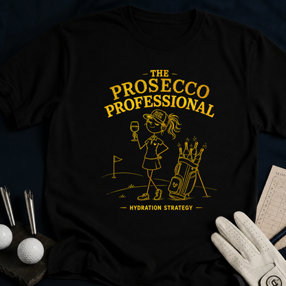 Prosecco Professional – funny golf t-shirt in Black | Bad Lies Club