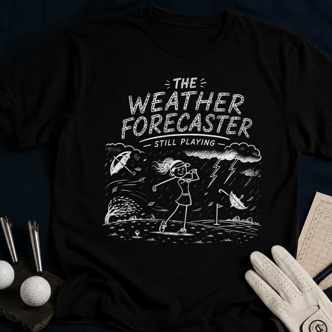 The Weather Forecaster – funny women's golf t-shirt in Black | Bad Lies Club