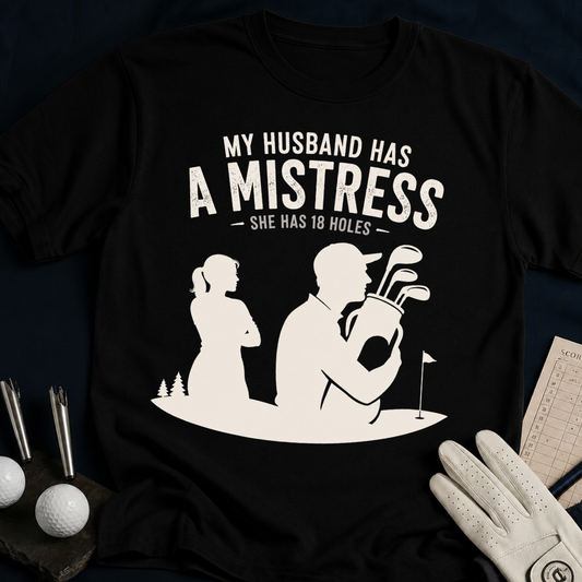 My Husband Has A Mistress – funny golf t-shirt in Black | Bad Lies Club