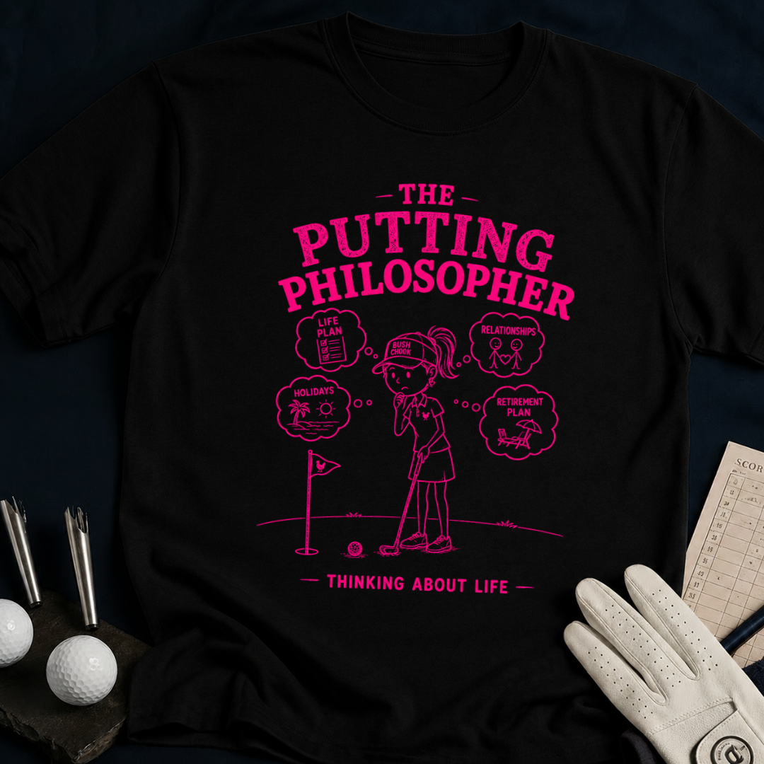 The Putting Philosopher – funny women's golf t-shirt in Black | Bad Lies Club