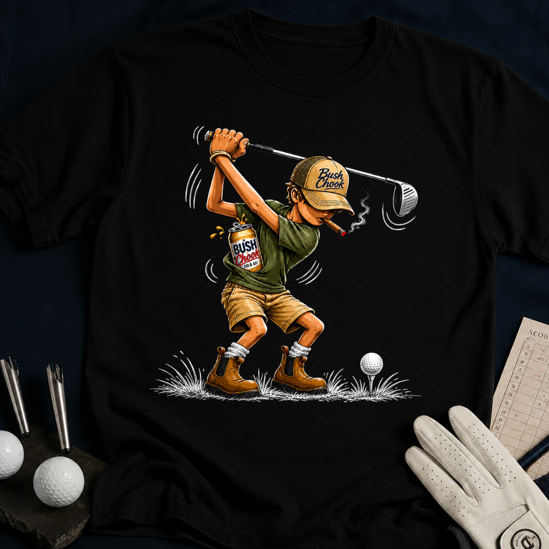 Bush Chook – funny golf t-shirt in Black | Bad Lies Club