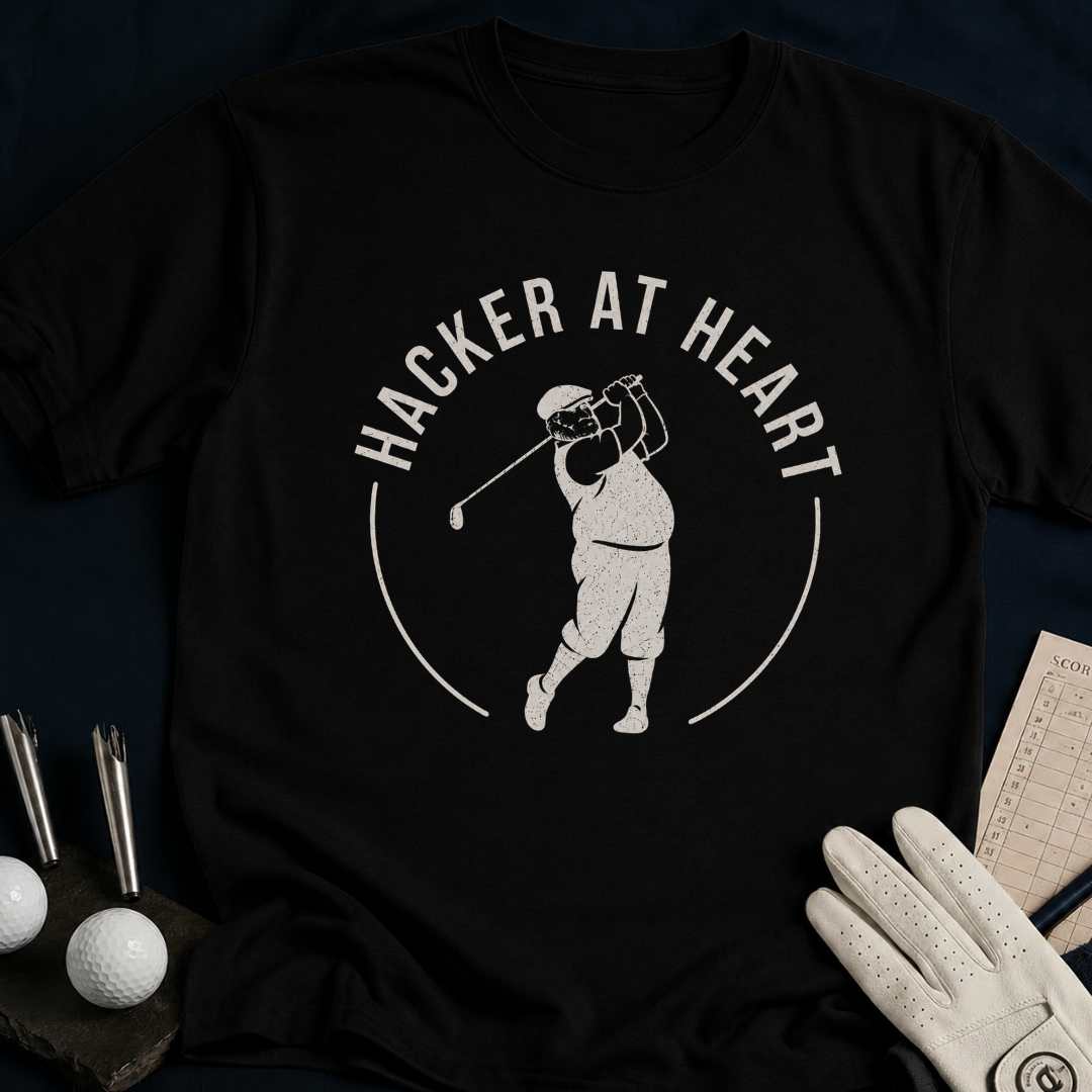 Hacker at Heart – funny golf t-shirt in Black | Bad Lies Club