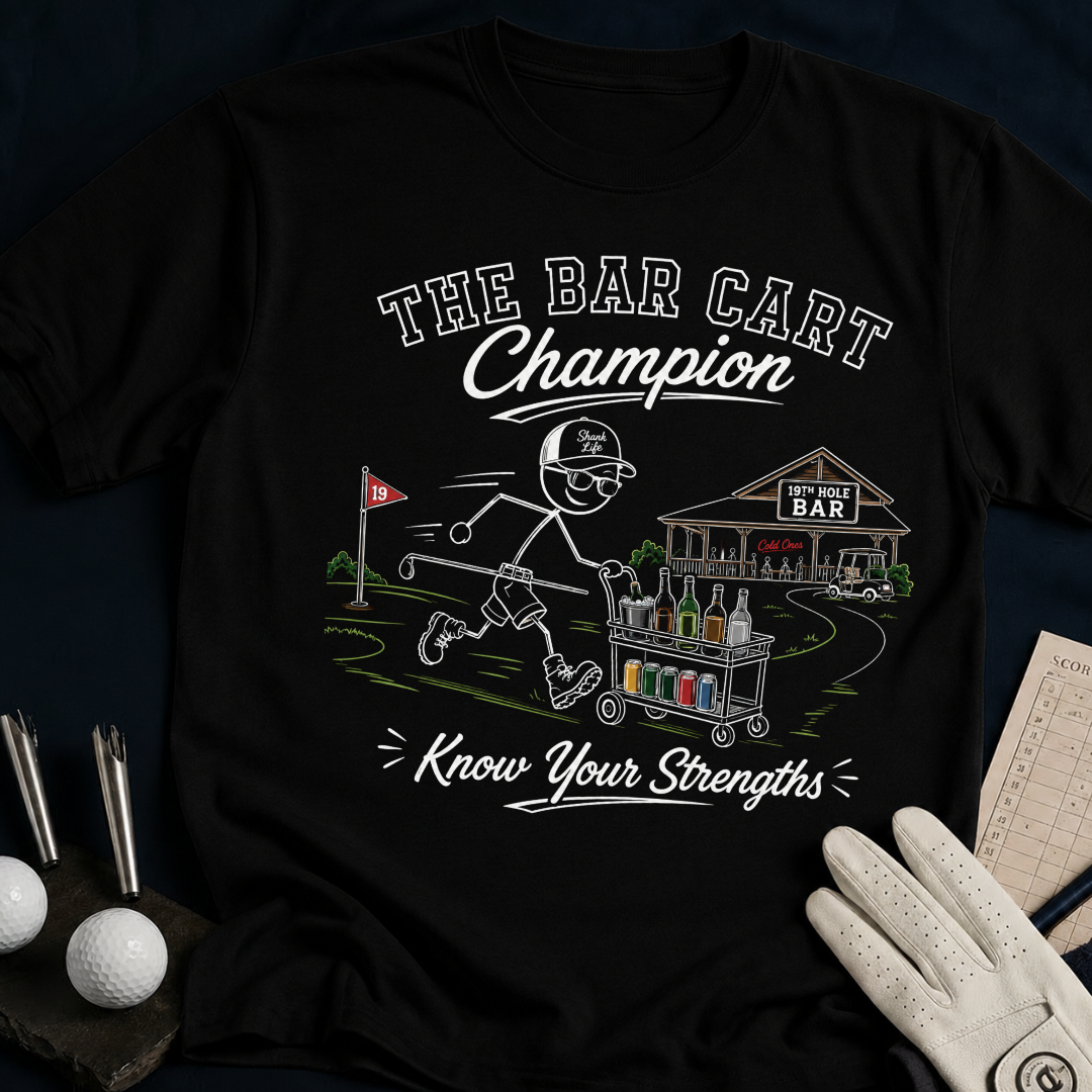 Bar Cart Champion – funny golf t-shirt in Black | Bad Lies Club
