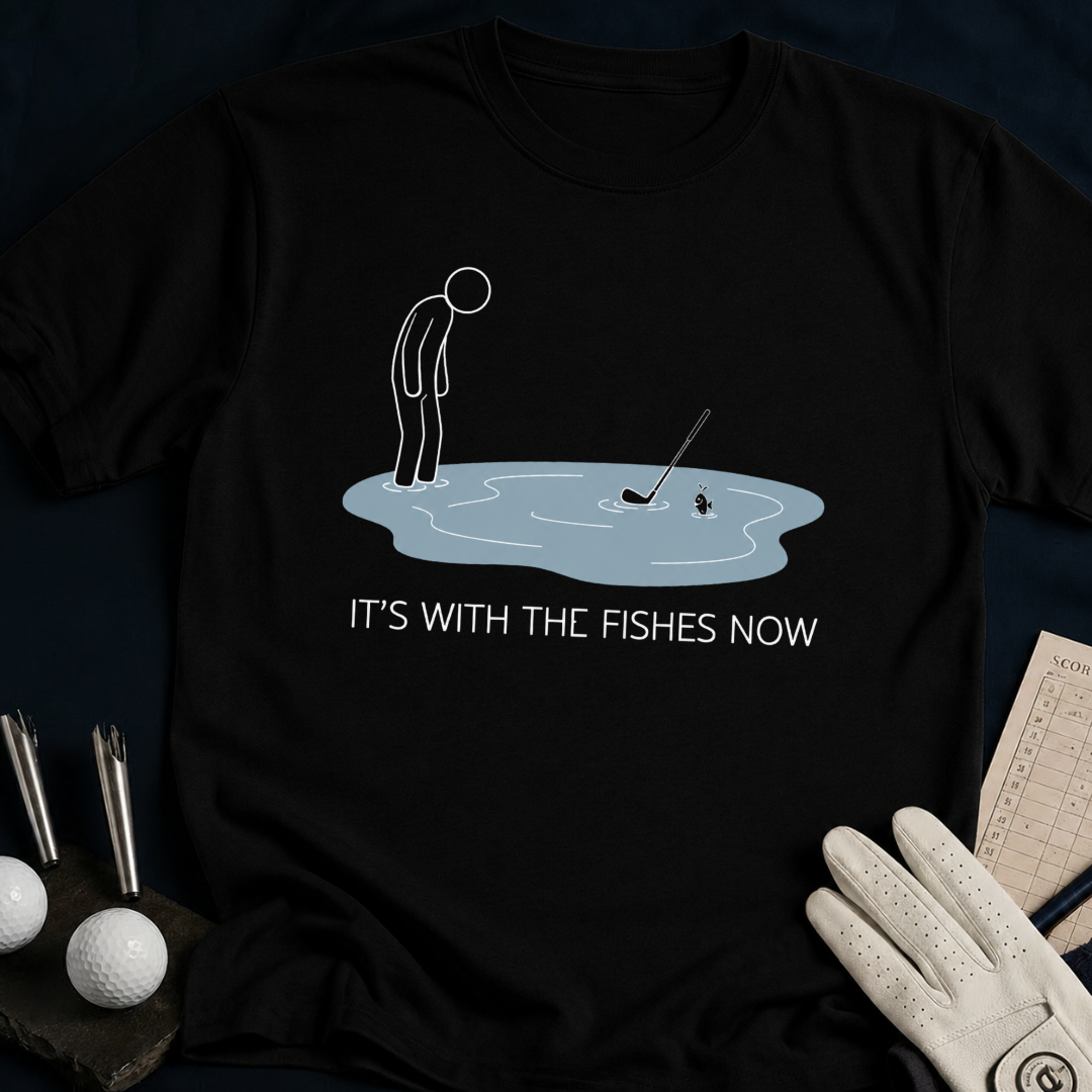 I’m With The Fishies Now – funny golf t-shirt in Black | Bad Lies Club
