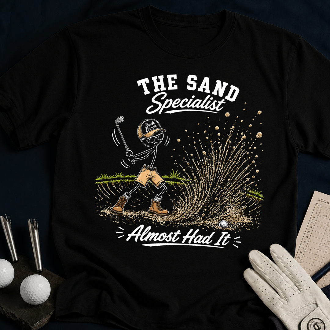 The Sand Specialist – funny golf t-shirt in Black | Bad Lies Club