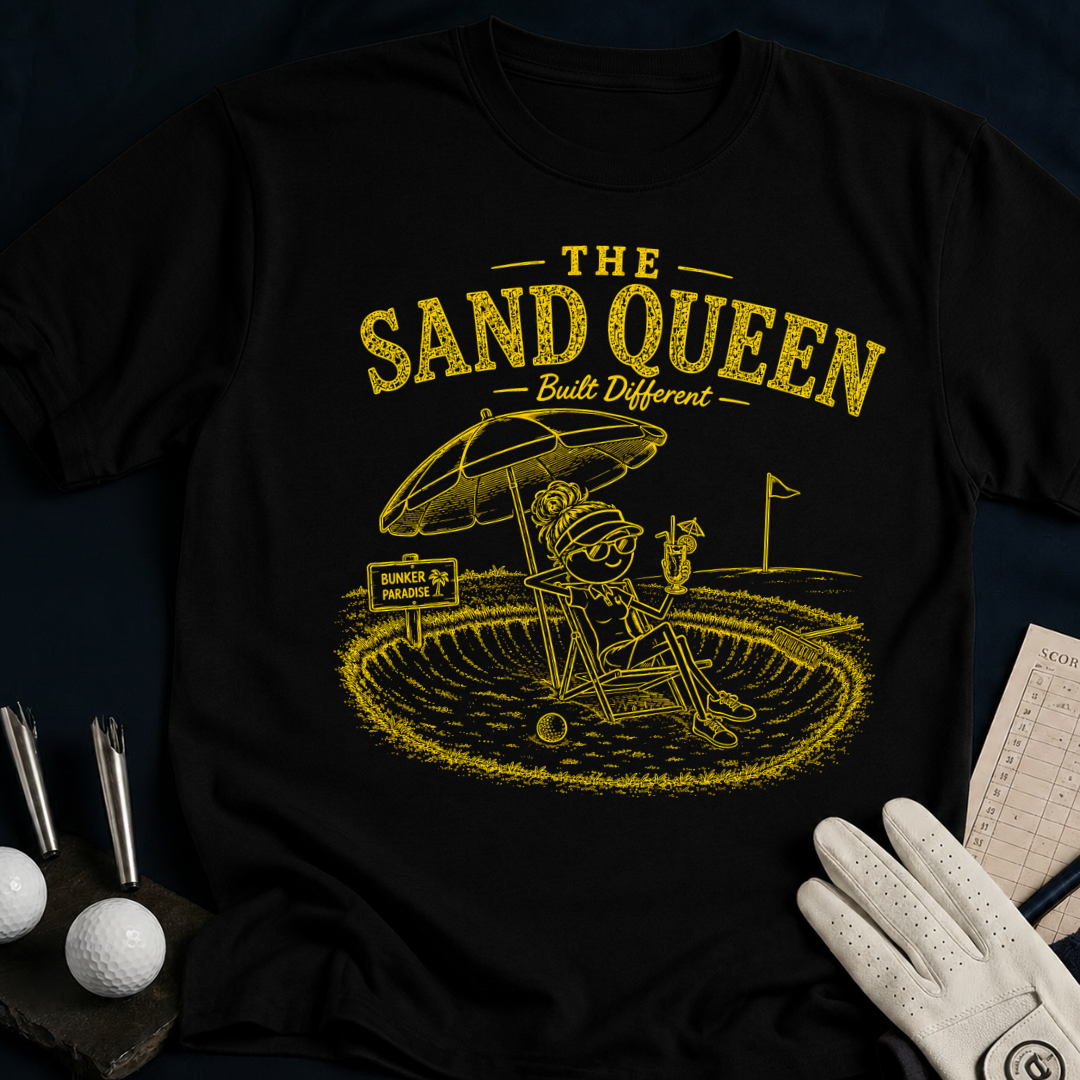 The Sand Queen – funny women's golf t-shirt in Black | Bad Lies Club