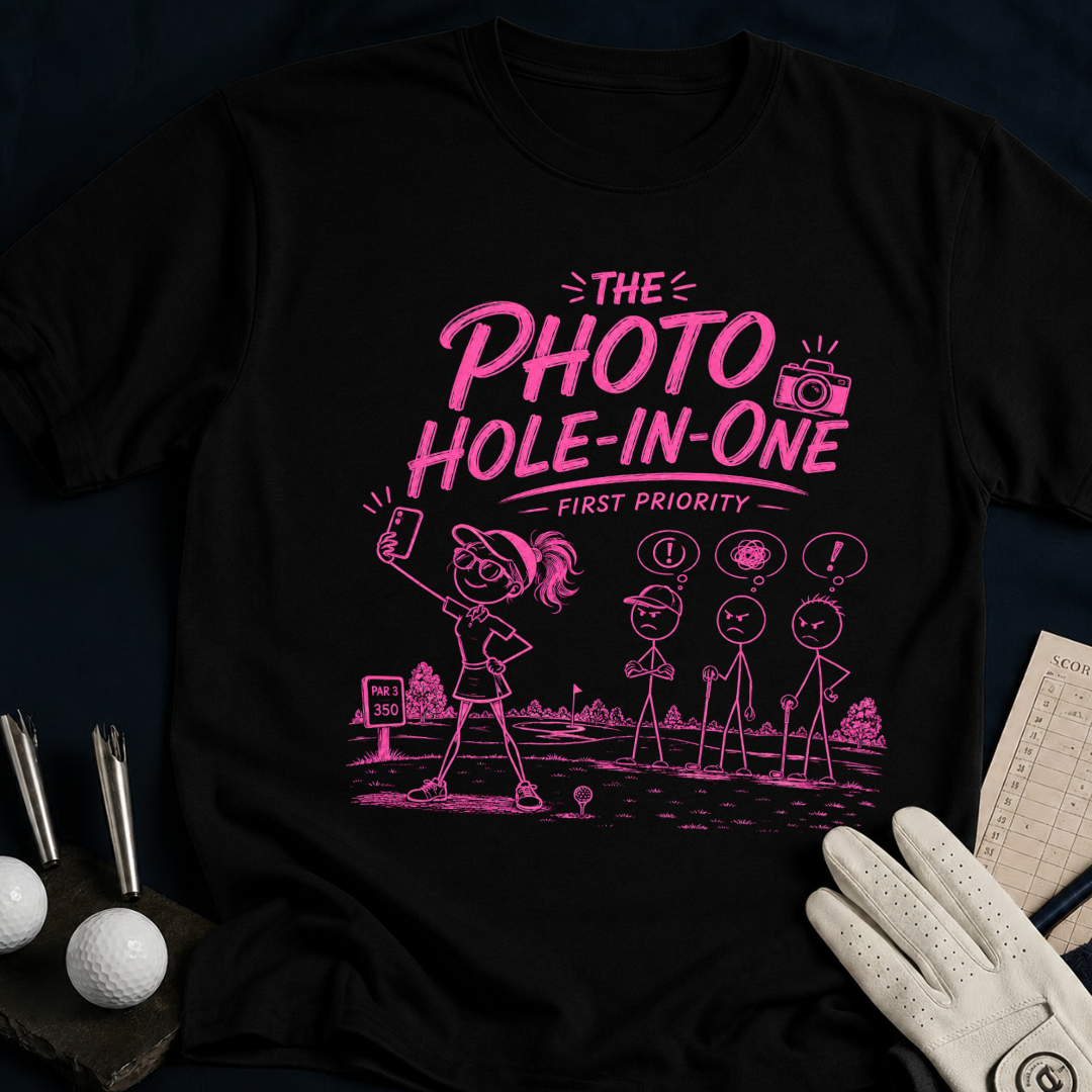 The Photo Hole-in-One – funny women's golf t-shirt in Black | Bad Lies Club