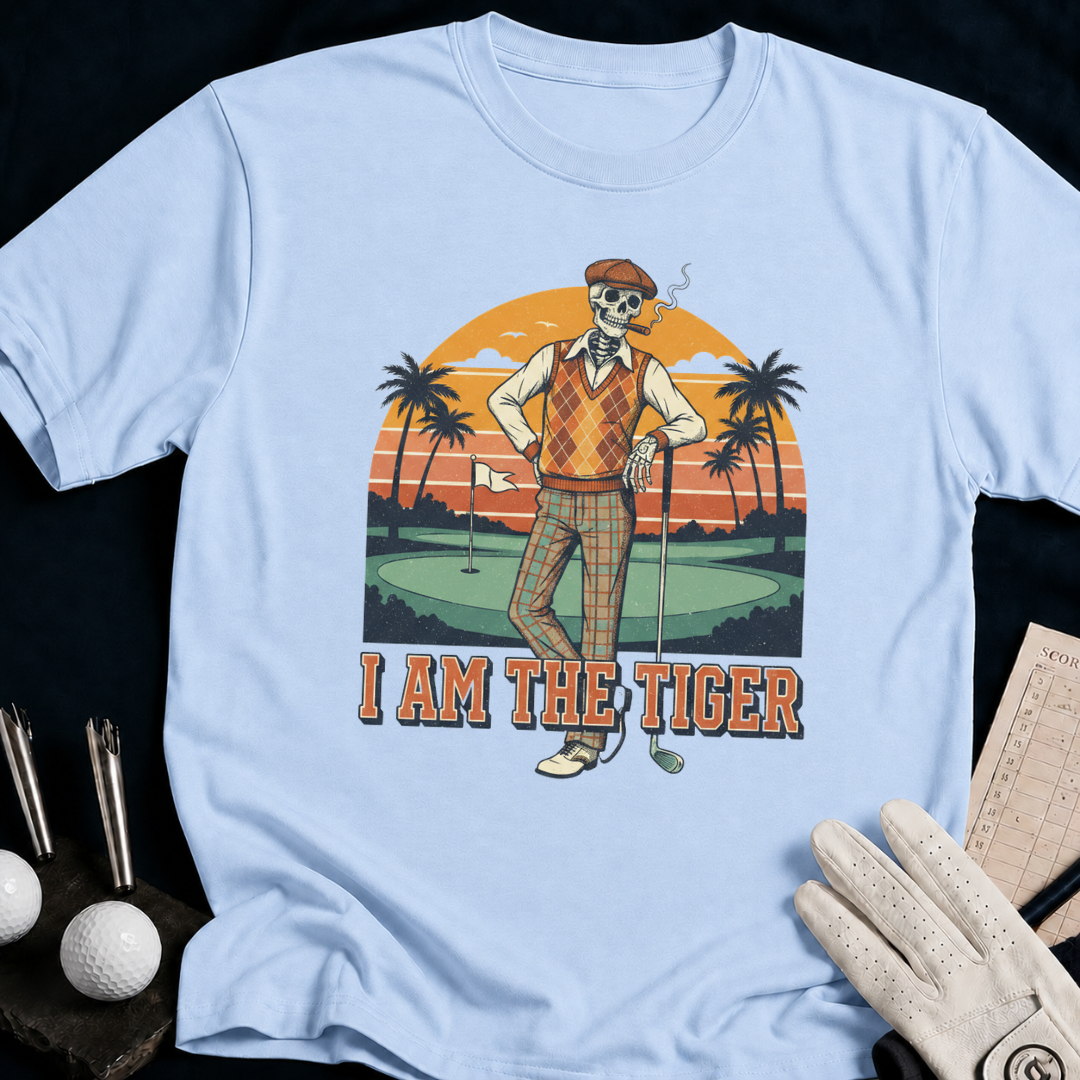 I Am The Tiger – funny golf t-shirt in Light Blue | Bad Lies Club