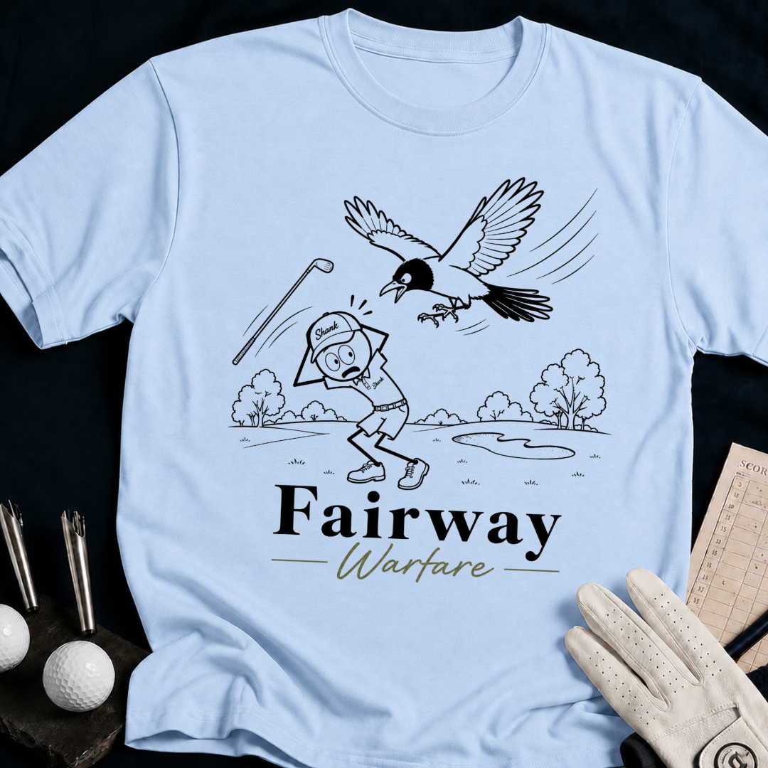 Fairway Warfare – funny golf t-shirt in Light Blue | Bad Lies Club
