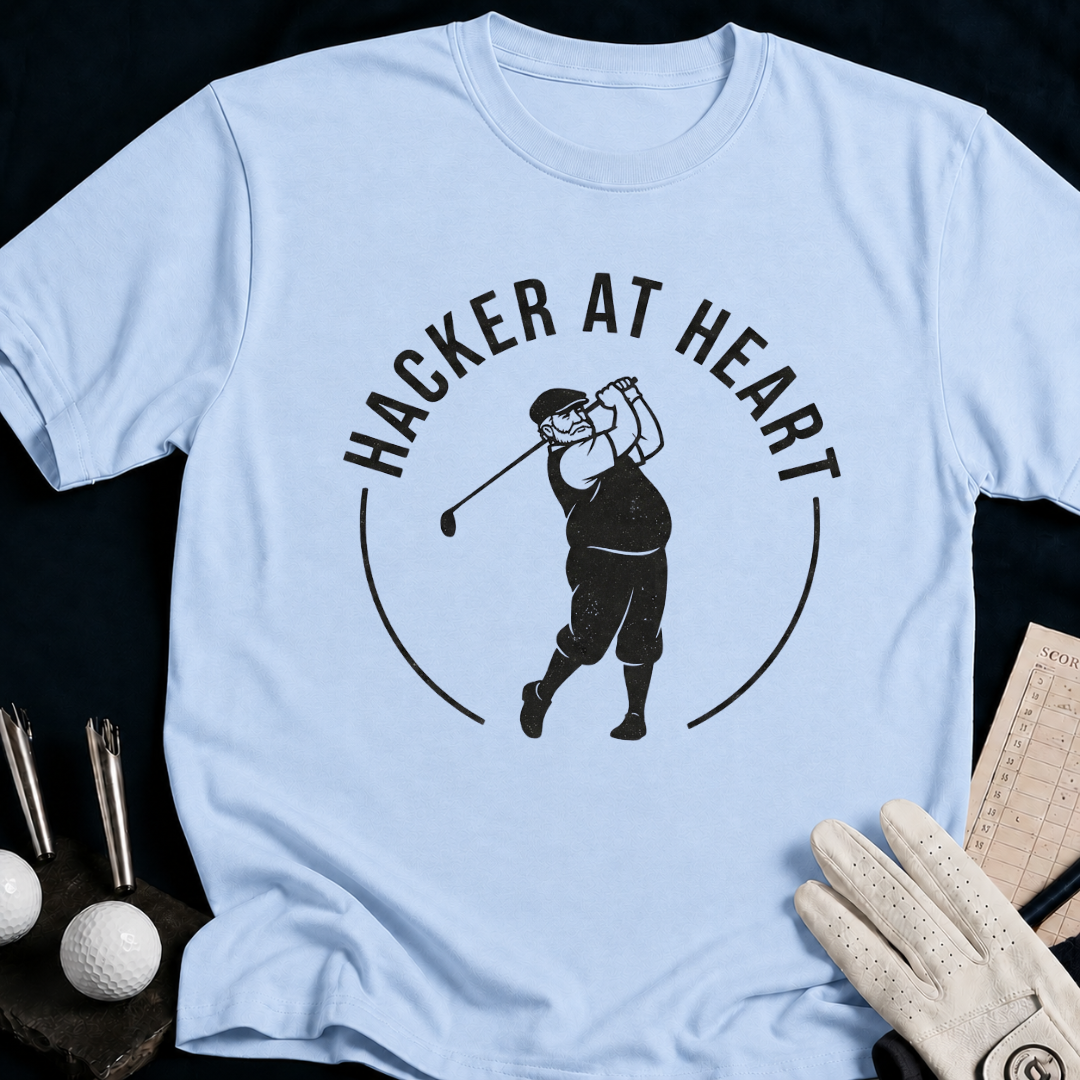 Hacker at Heart – funny golf t-shirt in Light Blue | Bad Lies Club