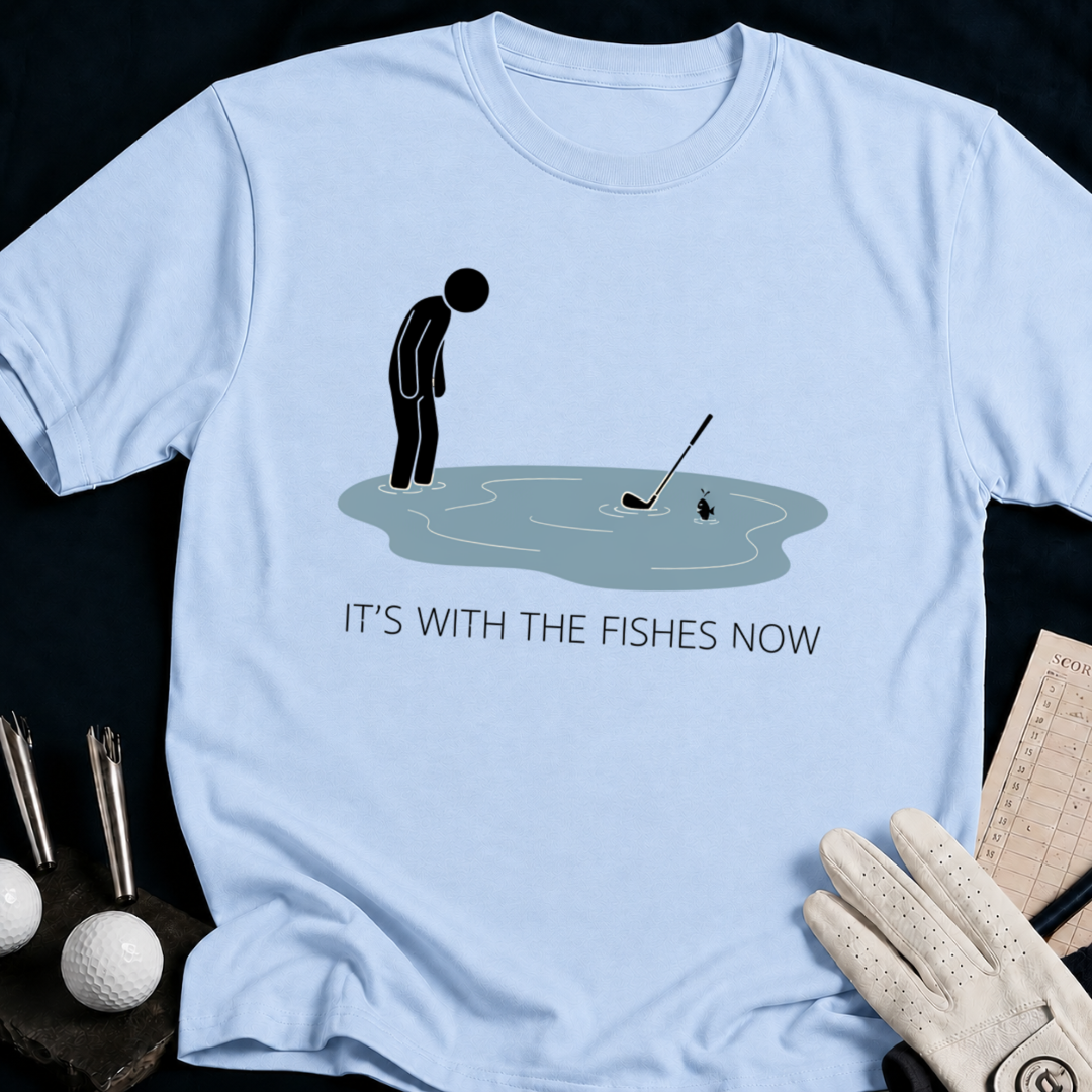 I’m With The Fishies Now – funny golf t-shirt in Light Blue | Bad Lies Club