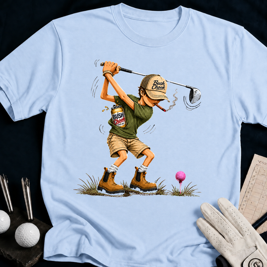 Bush Chook – funny golf t-shirt in Light Blue | Bad Lies Club