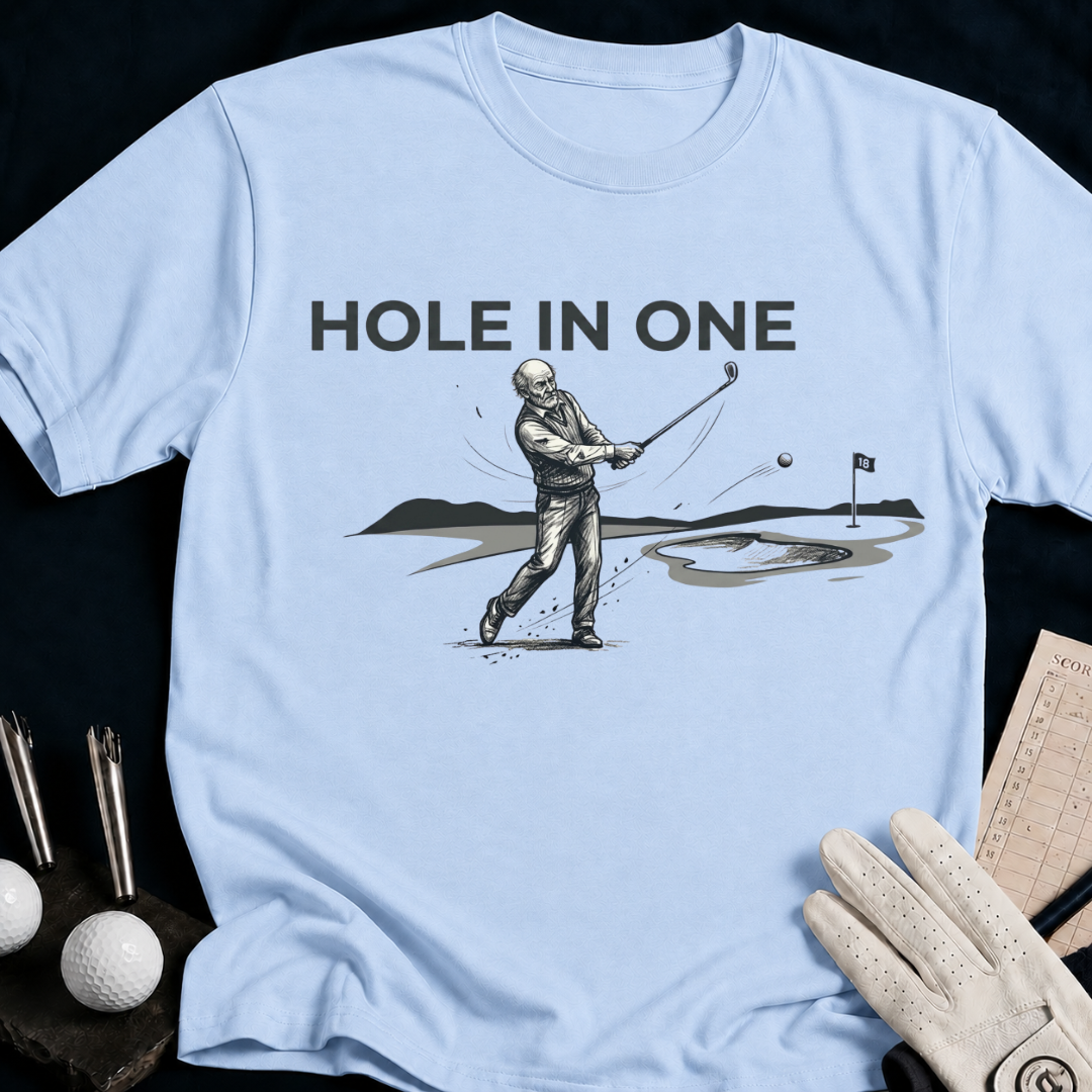 Hole In One – funny golf t-shirt in Light Blue | Bad Lies Club