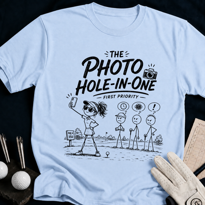 The Photo Hole-in-One – funny women's golf t-shirt in Light Blue | Bad Lies Club