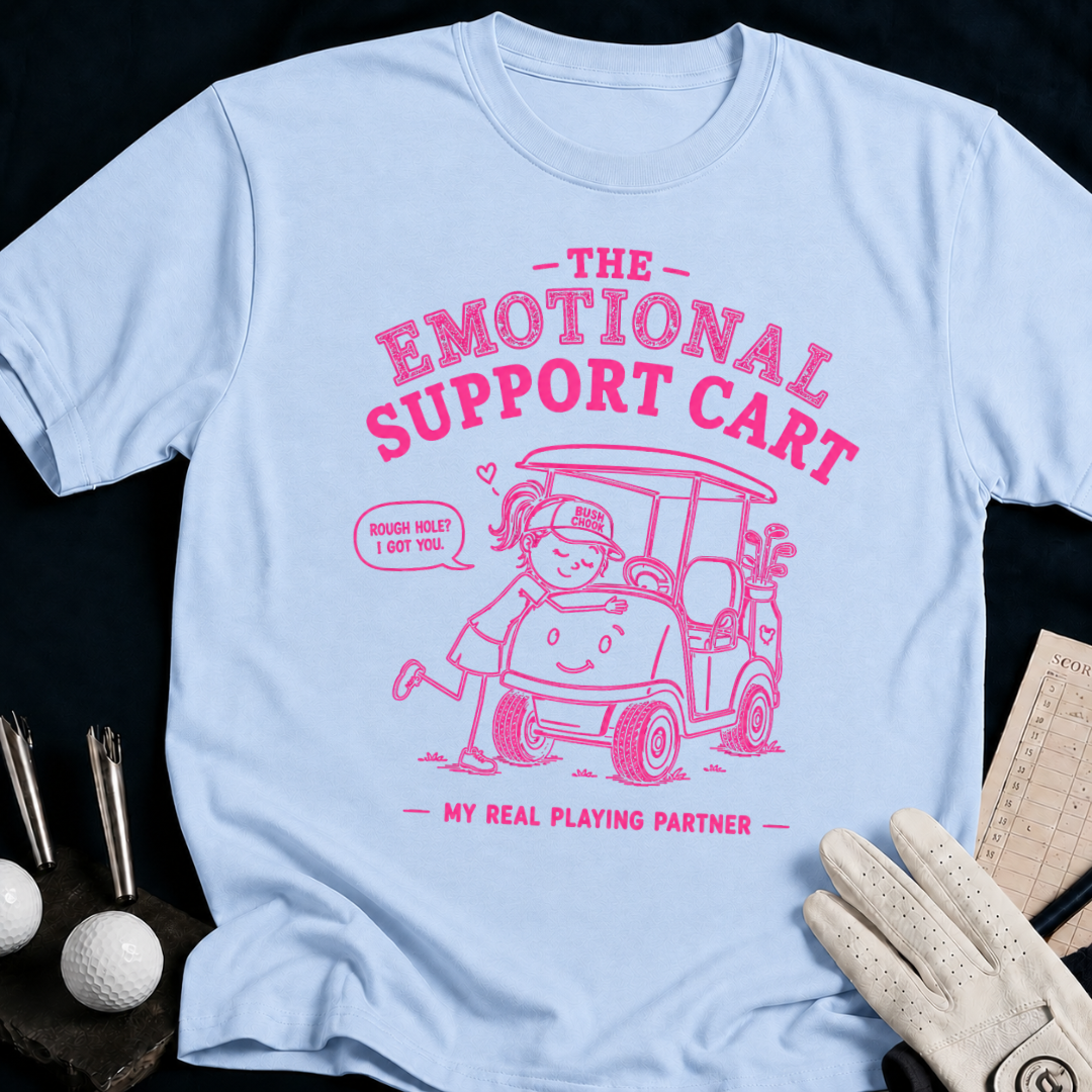 The Emotional Support Cart – funny women's golf t-shirt in Light Blue | Bad Lies Club