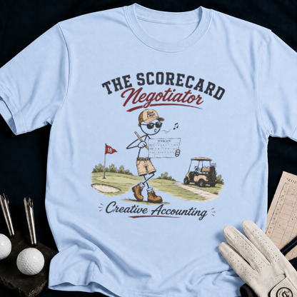 Golf Scorecard Negotiator – funny golf t-shirt in Light Blue | Bad Lies Club