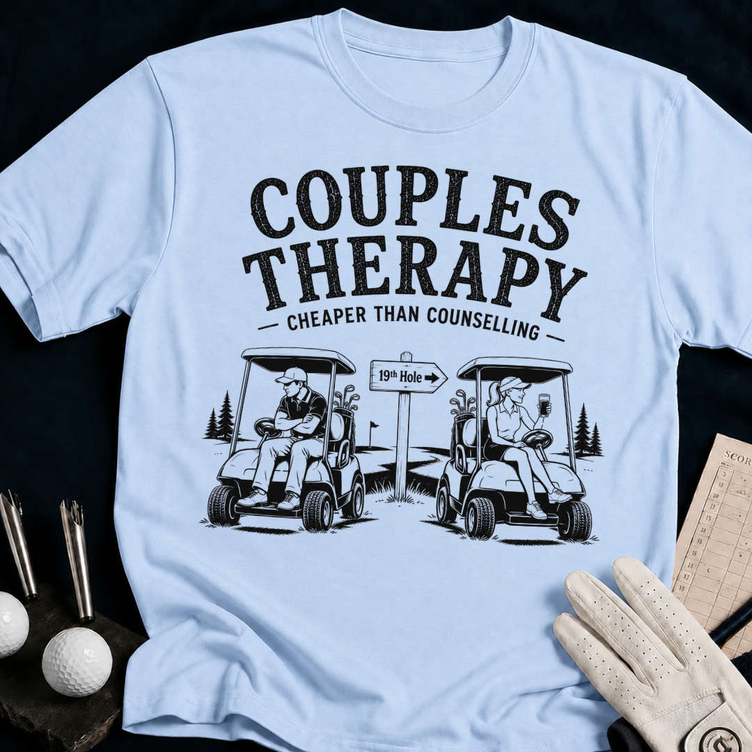 Couples therapy – funny golf t-shirt in Light Blue | Bad Lies Club