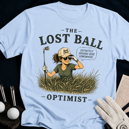 The Lost Ball Optimist – funny women's golf t-shirt in Light Blue | Bad Lies Club