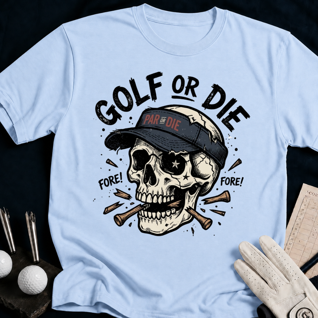 Golf or Die – funny golf t-shirt in Light Blue | Bad Lies Club