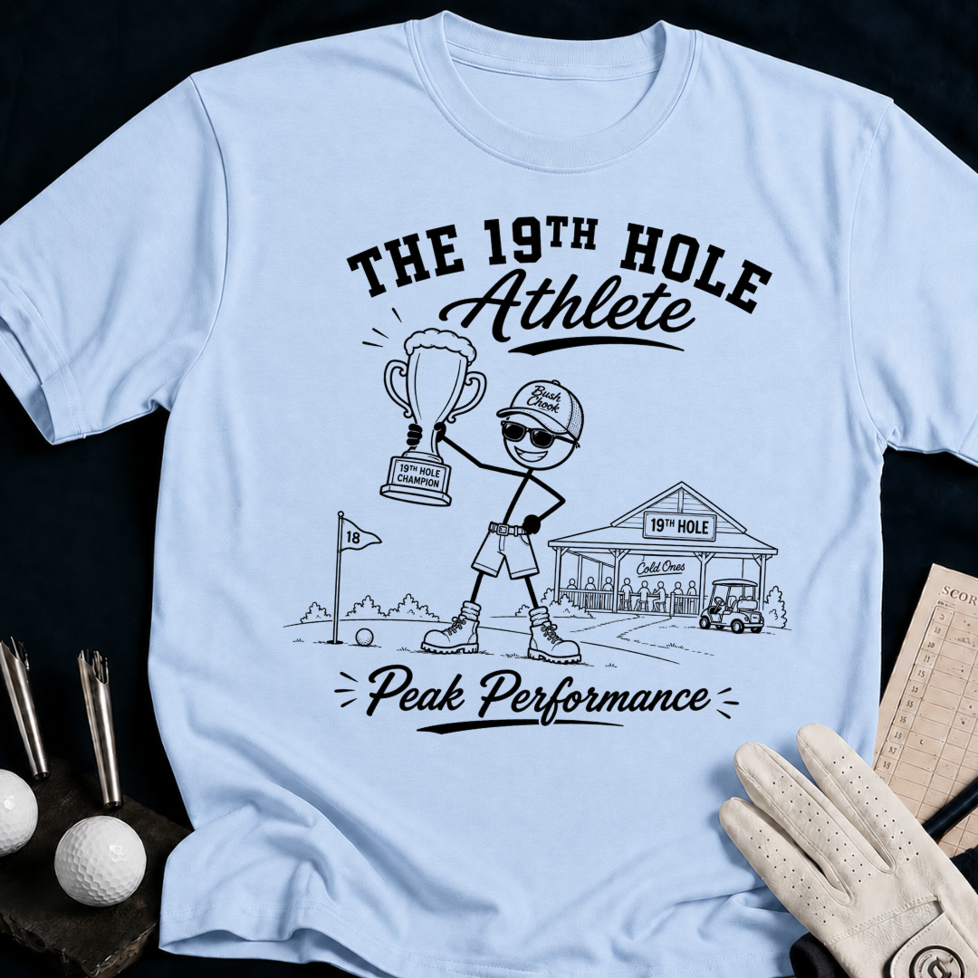 The 19th Hole Athlete – funny golf t-shirt in Light Blue | Bad Lies Club