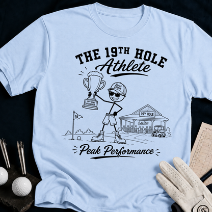 The 19th Hole Athlete – funny golf t-shirt in Light Blue | Bad Lies Club