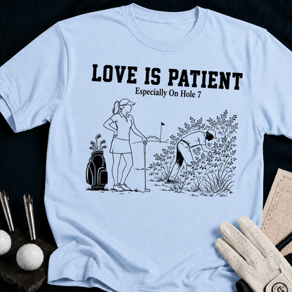Love Is Patient – funny golf t-shirt in Light Blue | Bad Lies Club