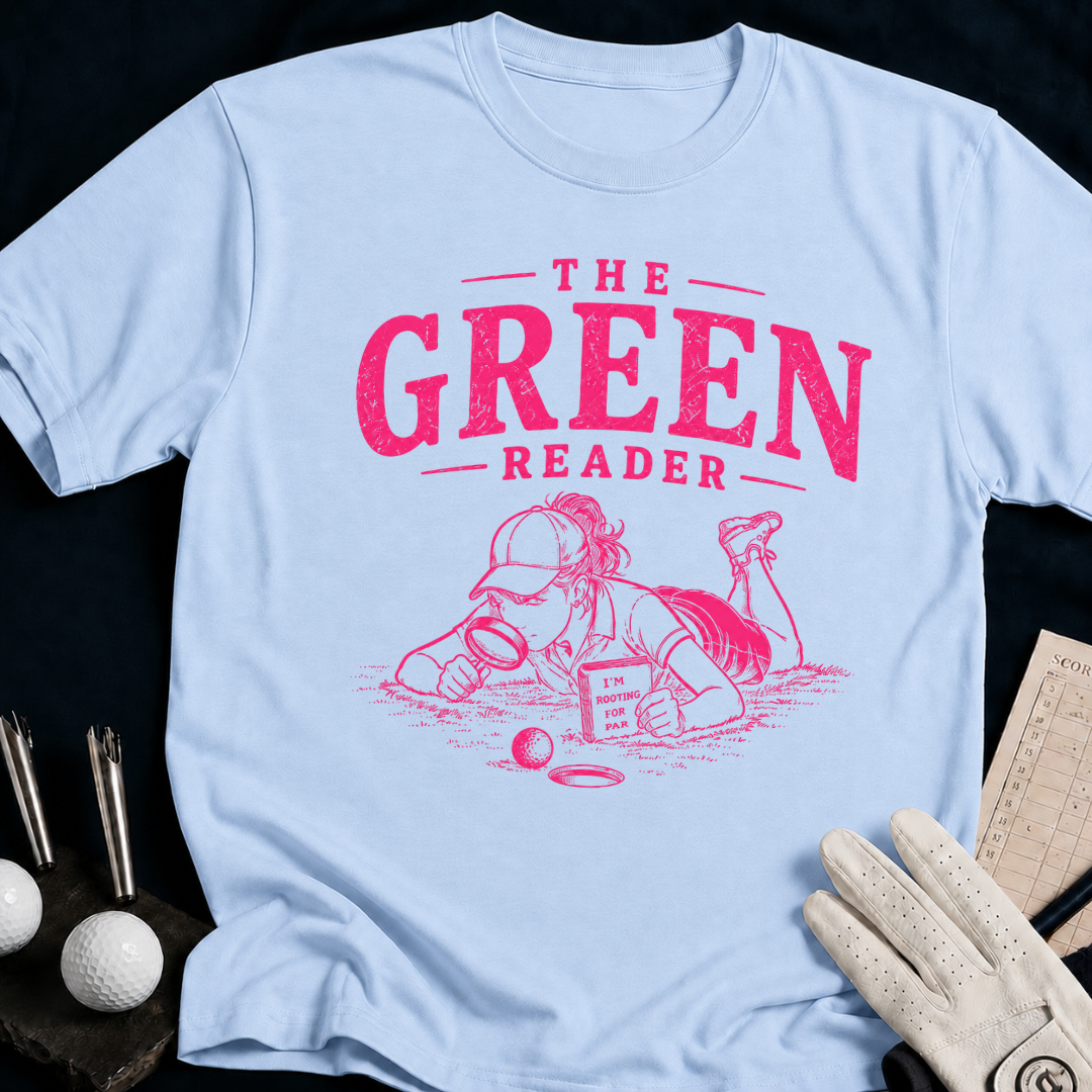 The Green Reader – funny women's golf t-shirt in Light Blue | Bad Lies Club