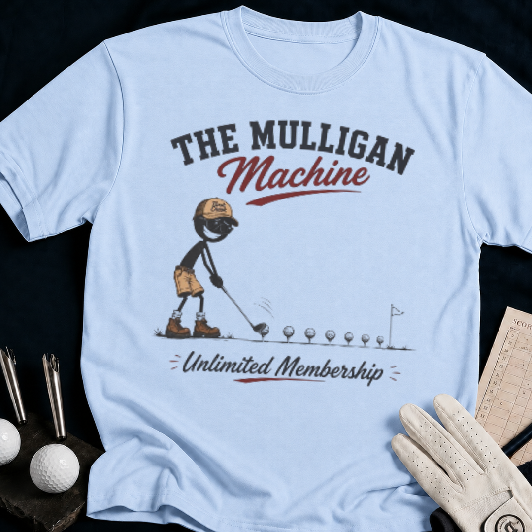 The Mulligan Machine – funny golf t-shirt in Light Blue | Bad Lies Club