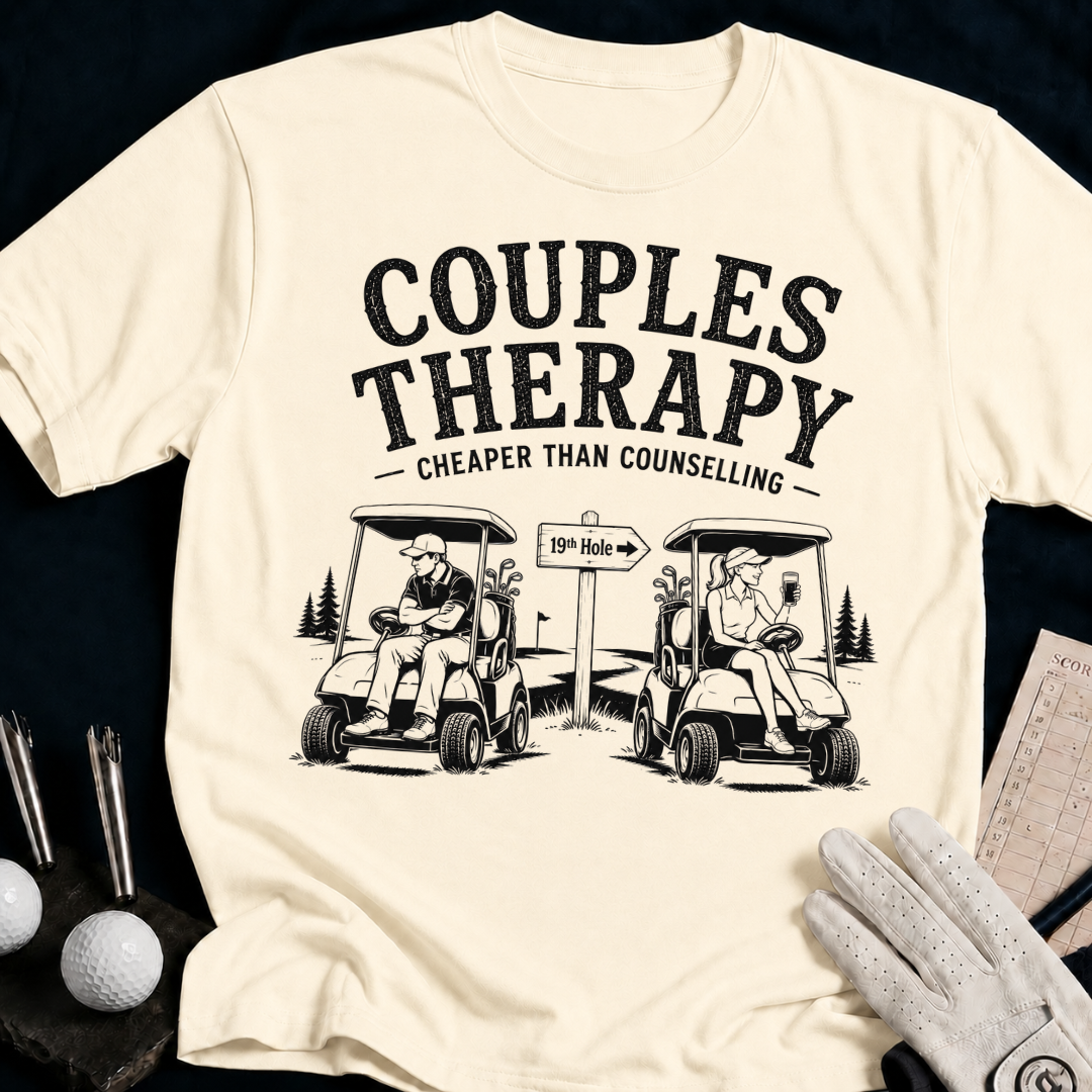 Couples therapy – funny golf t-shirt in Natural | Bad Lies Club