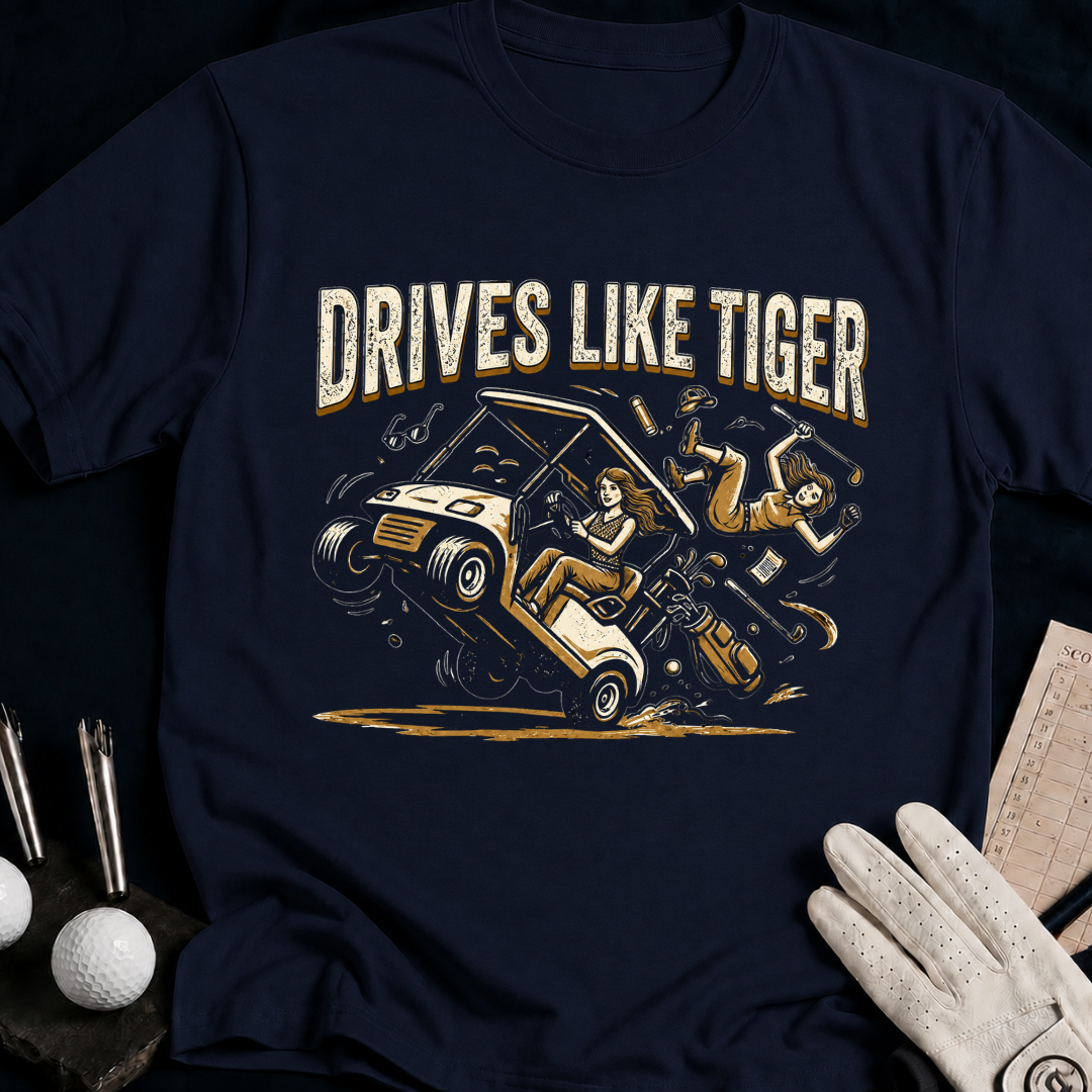 Drives Like A Tiger – funny women's golf t-shirt in Navy | Bad Lies Club