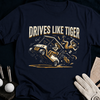 Drives Like A Tiger – funny women's golf t-shirt in Navy | Bad Lies Club