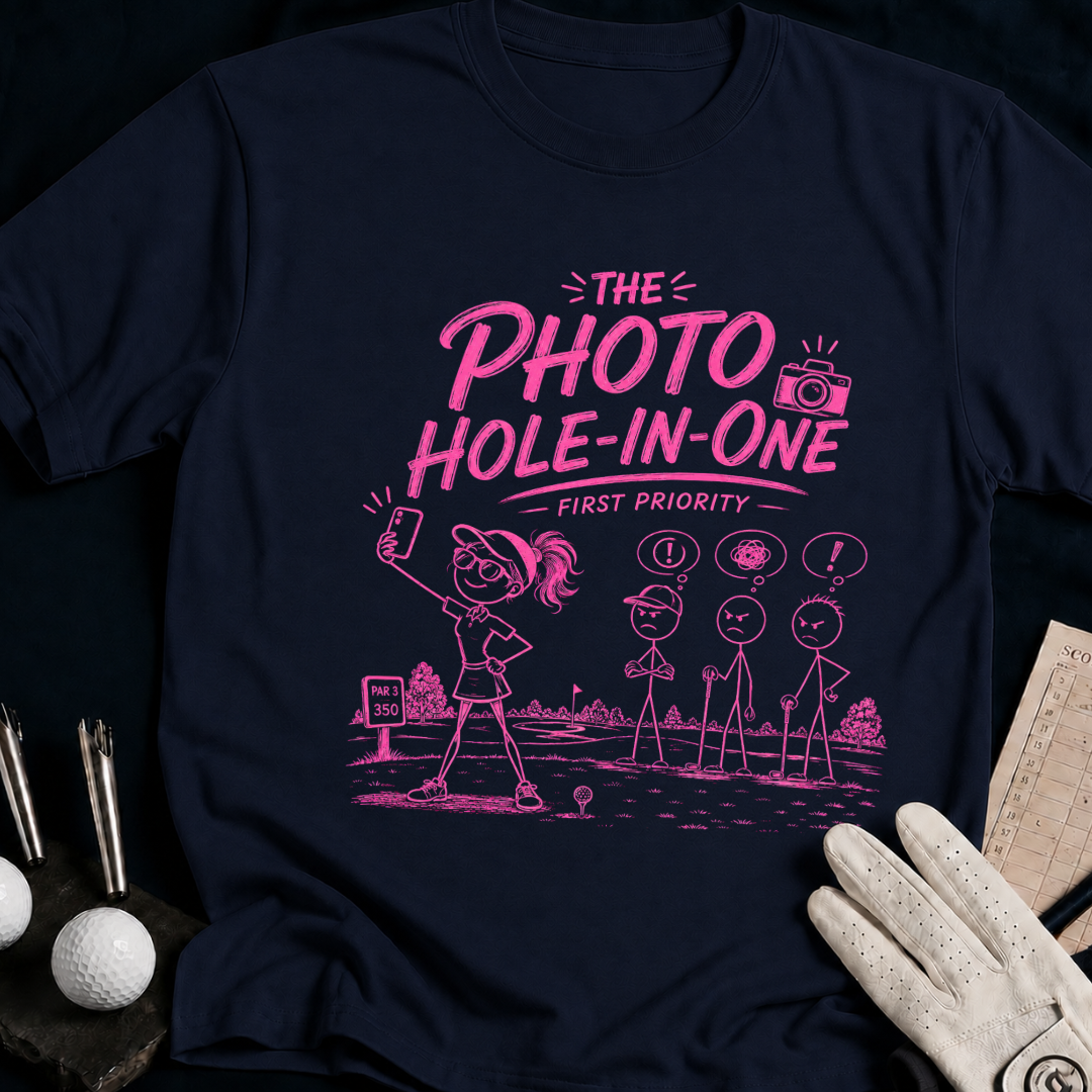 The Photo Hole-in-One – funny women's golf t-shirt in Navy | Bad Lies Club