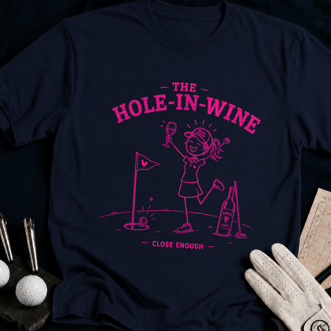 The Hole-In-Wine – funny women's golf t-shirt in Navy | Bad Lies Club