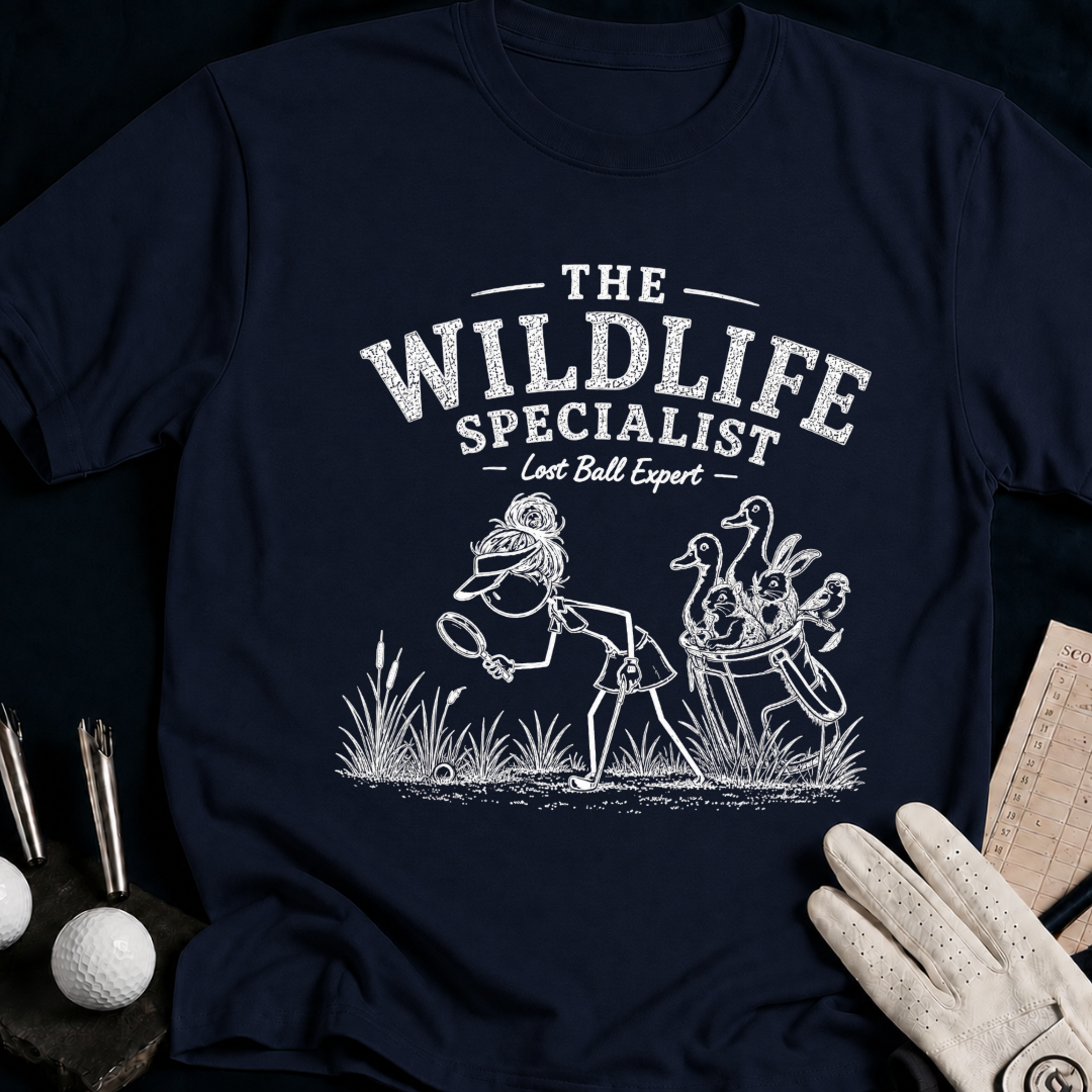 The Wildlife Specialist – funny women's golf t-shirt in Navy | Bad Lies Club