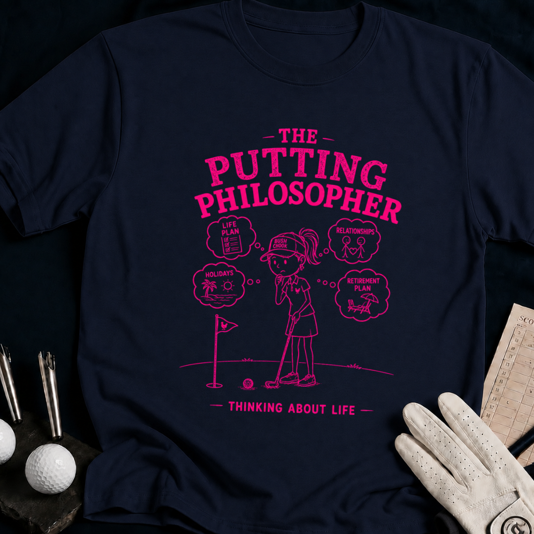 The Putting Philosopher – funny women's golf t-shirt in Navy | Bad Lies Club