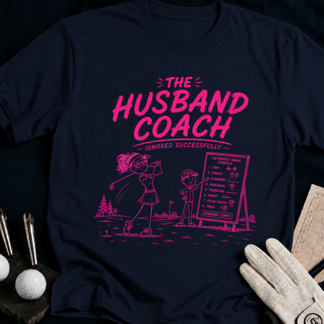 The Husband Coach – funny women's golf t-shirt in Navy | Bad Lies Club