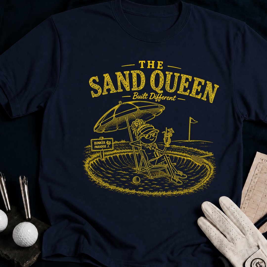 The Sand Queen – funny women's golf t-shirt in Navy | Bad Lies Club
