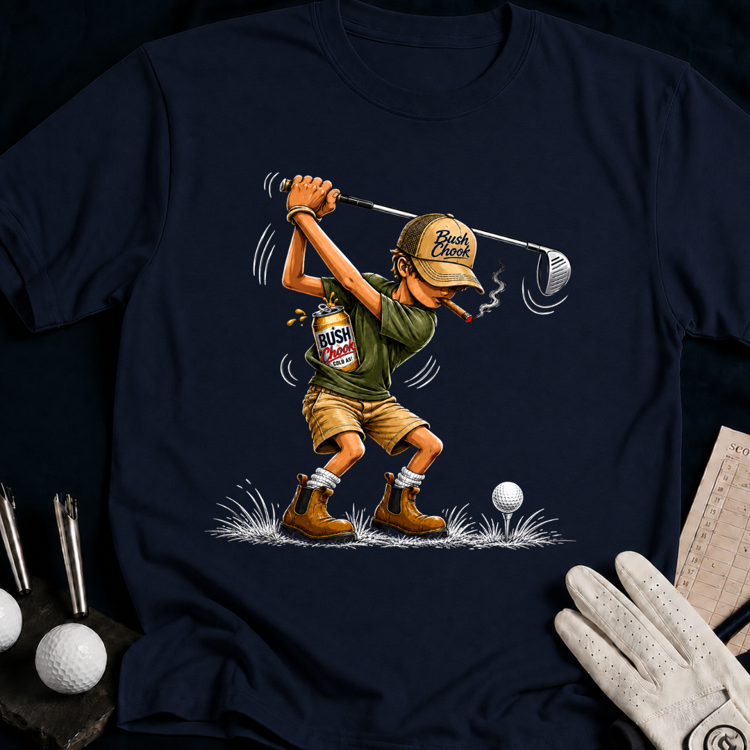 Bush Chook – funny golf t-shirt in Navy | Bad Lies Club