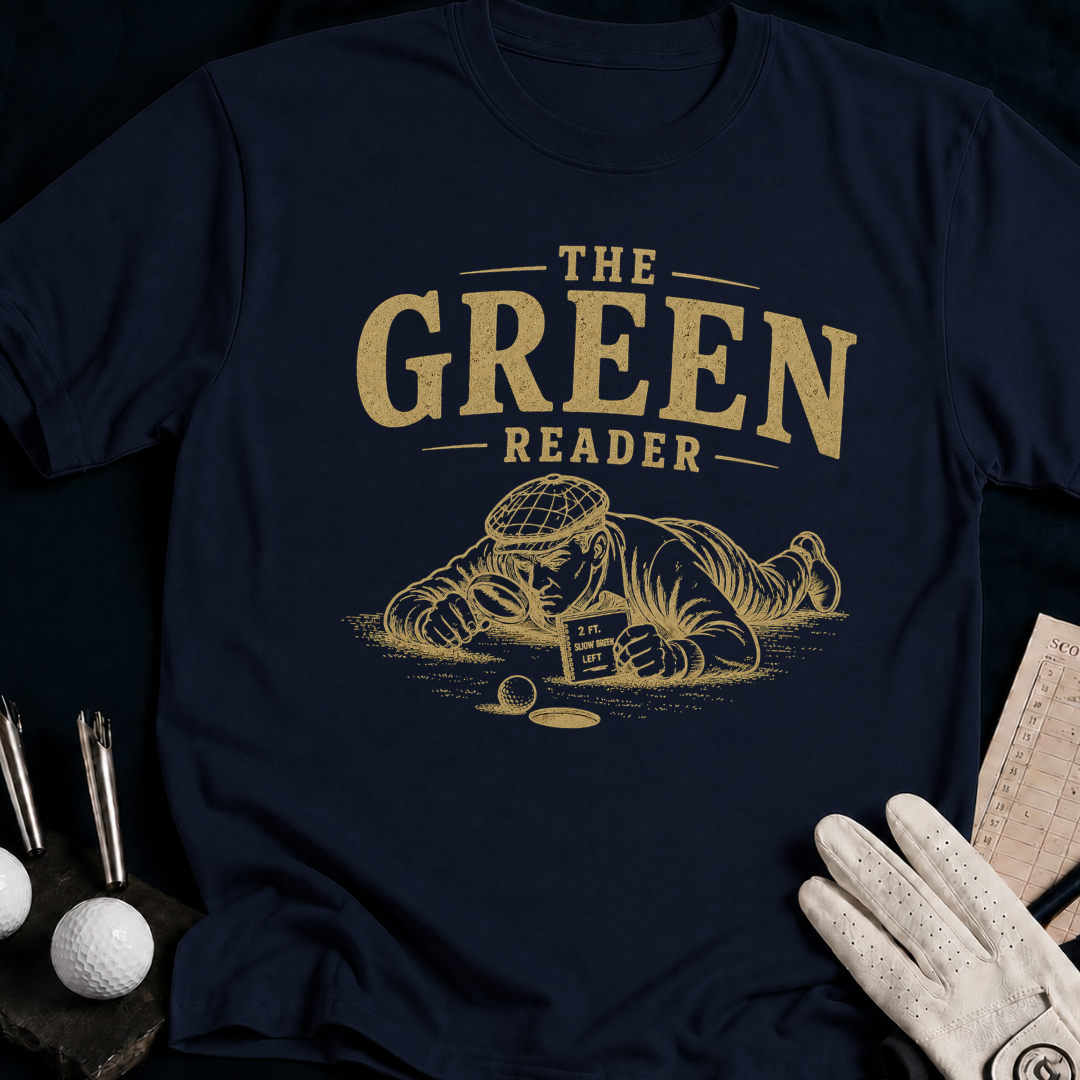 The Green Reader – funny men's golf t-shirt in Navy | Bad Lies Club