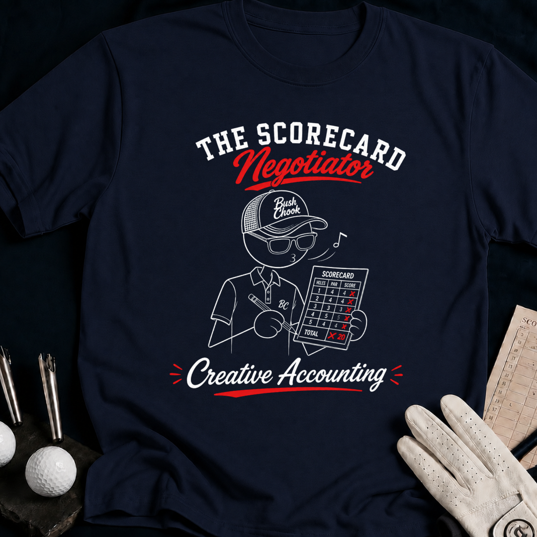 Scorecard Negotiator – funny golf t-shirt in Navy | Bad Lies Club