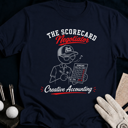 Scorecard Negotiator – funny golf t-shirt in Navy | Bad Lies Club